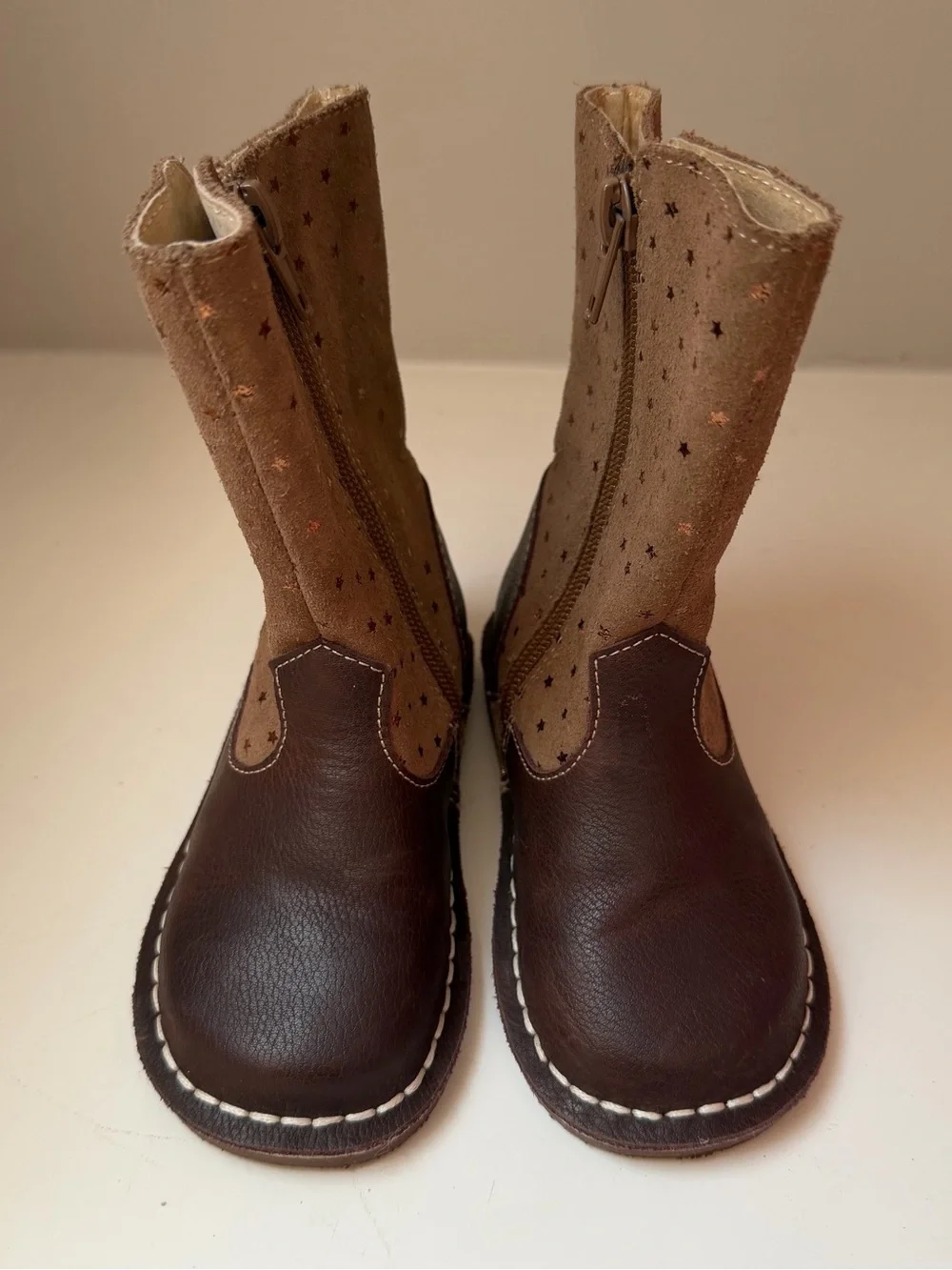Livie & Luca Vega Brown Leather and Tan Star Suede Kids Boots